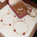 18K Gold Plated Copper Zircon Gourd Flower Bracelet Stud Earrings Jewelry Set For Women view 4