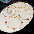 18K Gold Plated Copper Zircon Gourd Flower Bracelet Stud Earrings Jewelry Set For Women view 2