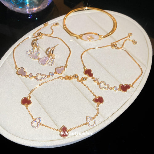 18K Gold Plated Copper Zircon Gourd Flower Bracelet Stud Earrings Jewelry Set For Women