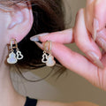 18K Gold Plated Copper Zircon Gourd Flower Bracelet Stud Earrings Jewelry Set For Women view 3