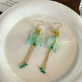 Luxury New Chinese Green Glazed Glass Flower Tassel Alloy Crystal Bead Long Dangle Earrings view 4