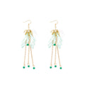 Luxury New Chinese Green Glazed Glass Flower Tassel Alloy Crystal Bead Long Dangle Earrings view 5