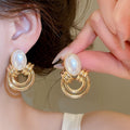 French Vintage Oval Turquoise Faux Pearl Stud Earrings For Women Elegant Geometric Jewelry view 3