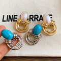French Vintage Oval Turquoise Faux Pearl Stud Earrings For Women Elegant Geometric Jewelry view 4