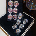 Sparkling Alloy Oval Rhinestone Stud Earrings With Silver Pins For Bridal Princess Style view 3