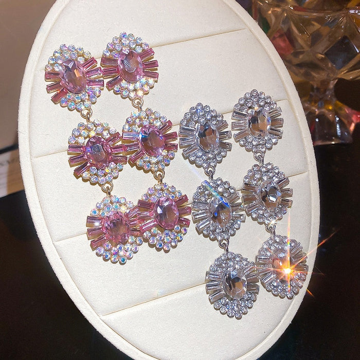 Sparkling Alloy Oval Rhinestone Stud Earrings With Silver Pins For Bridal Princess Style