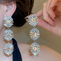 Sparkling Alloy Oval Rhinestone Stud Earrings With Silver Pins For Bridal Princess Style view 4