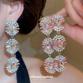 Sparkling Alloy Oval Rhinestone Stud Earrings With Silver Pins For Bridal Princess Style view 2