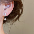 French Vintage Alloy Geometric Square Round Stud Earrings, Minimalist Commuter Style view 3