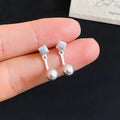French Vintage Alloy Geometric Square Round Stud Earrings, Minimalist Commuter Style view 4