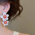 Alloy Silver Needle Enamel Flower Stud Earrings Fresh Sweet Beach Vacation Style view 3