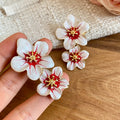 Alloy Silver Needle Enamel Flower Stud Earrings Fresh Sweet Beach Vacation Style view 2