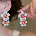 Alloy Silver Needle Enamel Flower Stud Earrings Fresh Sweet Beach Vacation Style view 1