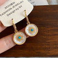 24K Gold Plated Round Mother Of Pearl Clip Earrings French Vintage Geometric Luxury Style view 3