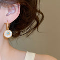 24K Gold Plated Round Mother Of Pearl Clip Earrings French Vintage Geometric Luxury Style view 4