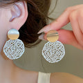 Alloy Heart Hollow Round Stud Earrings, Summer Beach Vacation Fashion OL Style Jewelry view 3
