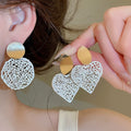 Alloy Heart Hollow Round Stud Earrings, Summer Beach Vacation Fashion OL Style Jewelry view 1