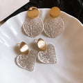 Alloy Heart Hollow Round Stud Earrings, Summer Beach Vacation Fashion OL Style Jewelry view 2