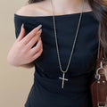 Alloy Long Cross Pendant Sweater Necklace, Simple Sweet Cool Geometric Clavicle Chain view 3