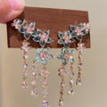 Blue Floral Rhinestone Tassel Drop Earrings Copper Silver Needle Light Luxury Garden Style view 1