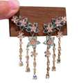 Blue Floral Rhinestone Tassel Drop Earrings Copper Silver Needle Light Luxury Garden Style view 5