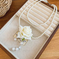French Elegant Rose Flower Tassel Double Layer Faux Pearl Sweater Necklace Floral Pastoral Collarbone Chain view 4