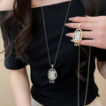 French Oval Pearl Alloy Sweater Necklace Old Money Geometric Long Clavicle Chain view 1
