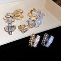 14K Gold Plated Copper Round Cross Pearl Zircon Clip-on Earrings Minimalist Geometric Ear Cuffs view 4