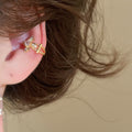 14K Gold Plated Copper Round Cross Pearl Zircon Clip-on Earrings Minimalist Geometric Ear Cuffs view 3