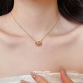 14K Gold Plated Copper Round Zircon Pendant Necklace Old Money Geometric Collarbone Chain view 3