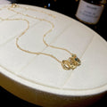 14K Gold Plated Copper Round Zircon Pendant Necklace Old Money Geometric Collarbone Chain view 4