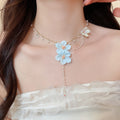 Summer Fairy Crystal Beaded Fabric Flower Faux Pearl Pastoral Choker Necklace view 1