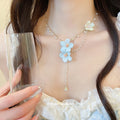 Summer Fairy Crystal Beaded Fabric Flower Faux Pearl Pastoral Choker Necklace view 3