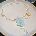 Summer Fairy Crystal Beaded Fabric Flower Faux Pearl Pastoral Choker Necklace view 2