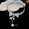 Sparkling Rhinestone Bow Tassel Faux Pearl Necklace Old Money Style Evening Choker For Women view 4