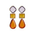 Vintage Style Resin Diamond Rectangle Waterdrop Pendant Necklace Stud Earrings Jewelry Set view 5