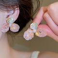 French Light Luxury Floral Crystal Rhinestone Resin Stud Earrings For Women Elegant Fairy Style view 1