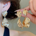 Vintage Alloy Wrinkled Petal Drop Earrings With Silver Pins, Geometric Light Luxury Style view 1
