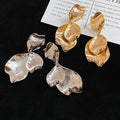 Vintage Alloy Wrinkled Petal Drop Earrings With Silver Pins, Geometric Light Luxury Style view 4