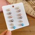 Minimalist Faux Pearl Stud Earrings Jewelry Set With Silver Pins And Geometric Round Design view 3