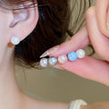 Minimalist Faux Pearl Stud Earrings Jewelry Set With Silver Pins And Geometric Round Design view 2
