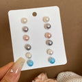 Minimalist Faux Pearl Stud Earrings Jewelry Set With Silver Pins And Geometric Round Design view 1