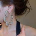 Korean Style Alloy Rhinestone Hollow Flower Stud Earrings With Silver Pins For Women view 3