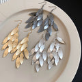 Light Luxury Vintage Iron Leaf Tassel Drop Earrings, European Style Metal Ear Hook Jewelry view 2