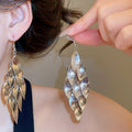 Light Luxury Vintage Iron Leaf Tassel Drop Earrings, European Style Metal Ear Hook Jewelry view 3