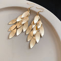 Light Luxury Vintage Iron Leaf Tassel Drop Earrings, European Style Metal Ear Hook Jewelry view 4
