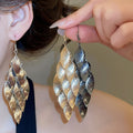 Light Luxury Vintage Iron Leaf Tassel Drop Earrings, European Style Metal Ear Hook Jewelry view 1