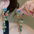 Monet Garden Rhinestone Flower Tassel Drop Earrings With Silver Posts, Copper Luxury Elegant Style view 3