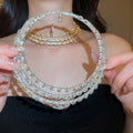 Old Money Rhinestone Triple Layer Pearl Necklace Bracelet Stud Earrings Jewelry Set In Iron view 3