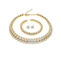 Old Money Rhinestone Triple Layer Pearl Necklace Bracelet Stud Earrings Jewelry Set In Iron view 5